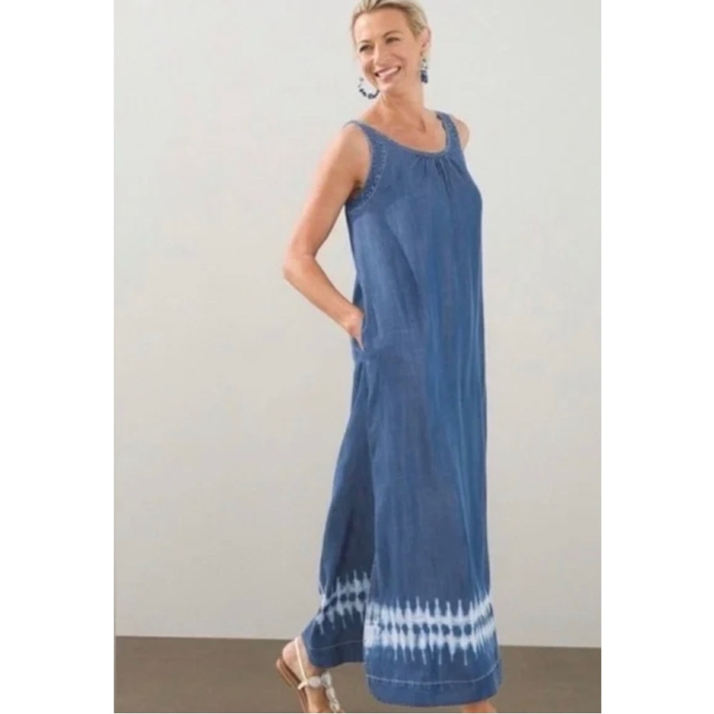 Chico’s Chambray Tie Dye Sleeveless Maxi Dress Coastal Resortwear Small / 0